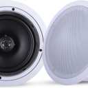 Pyle Ceiling Wall Mount Enclosed Speaker - 250 Watt Stereo In-wall / In-ceiling 8" Enclosed Full Range Mid-Bass Speaker System - 50Hz - 20kHz Frequency Response, 4-8 Ohm, Flush Mount - Pyle PDPC82 (Pair), 8.0'',White