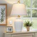 22" White Ceramic Modern Table Lamp with Ginger Jar Design - for Living Room,Dining Room,Bedroom,Office,Nightstand,End Table