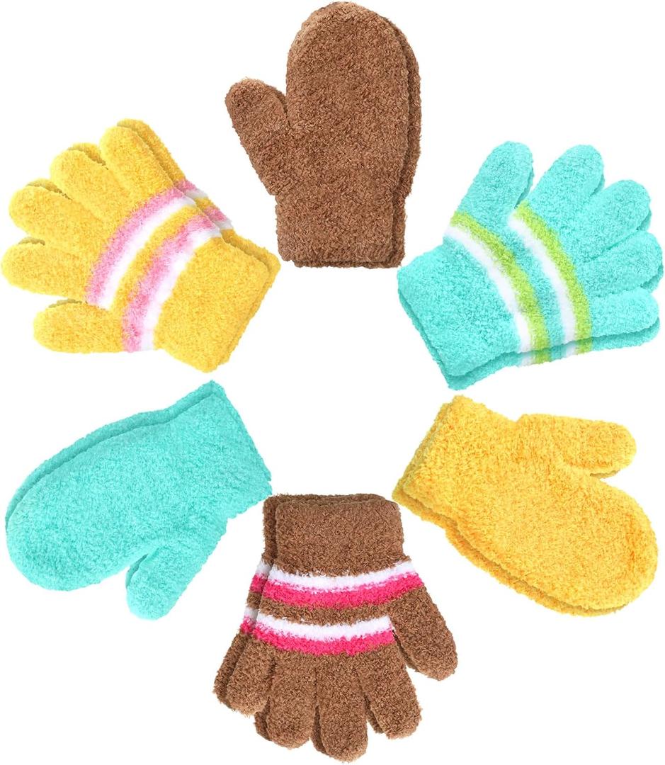 6 x SATINIOR 6 Pairs Kids Toddler Knitted Gloves Winter Warm Stretchy Mittens Soft Lightweight Mittens for Boys and Girls (XS)