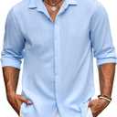 COOFANDY Blue Button Up Blouse 5XL