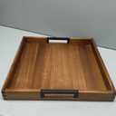 Large Square Ottoman Tray for Living Room and Coffee Table, Decorative Acacia Wood Serving Tray with Metal Handles for Breakfast in Bed, Dinner Food Kitchen TV (Natural, 17" x 17" x 2")