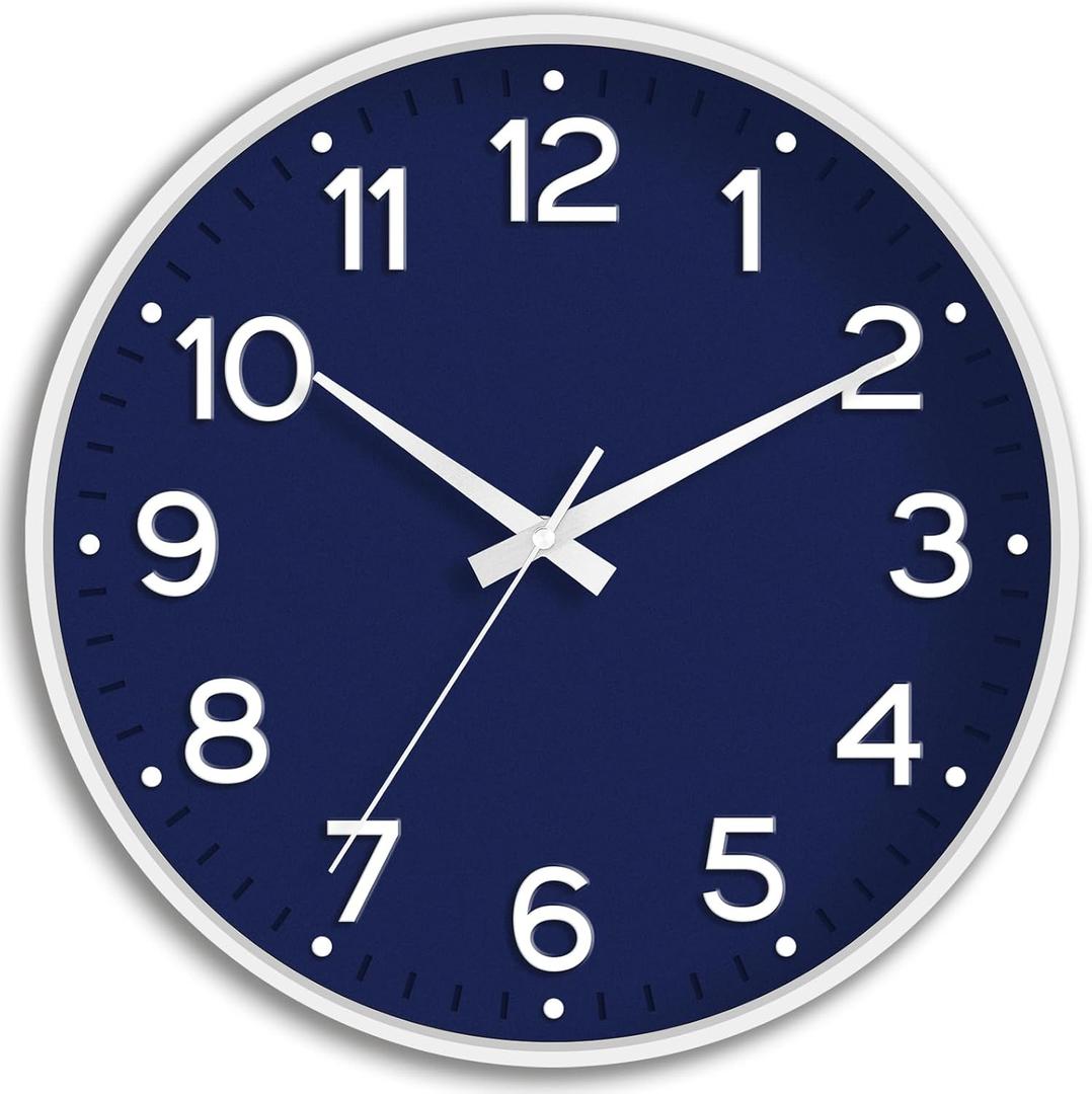 Roymnie Wall Clock 12 Inch Silent Wall Clocks Battery Operated- Modern Non Ticking Analog Clock Decorative for Living Room Bedroom Office Kitchen(Navy Blue)