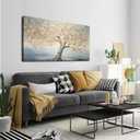 JuhaiArt Tree Canvas Art White Wall Decorations Light Blue Wall Picture for Living Room Bedroom Home Office Gold Artwork Art 24" x 48"