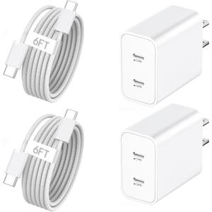iPhone 17e Charger Fast Charging,2-Pack 6FT 2in1 Dual USB C PD Charger Block Type C to C Woven Charger Cable for iPhone 17 Pro Max/17 Pro/Air/16 Pro Max/16 Plus/16e/15 Pro/15 Plus, iPad Pro/Air/Mini