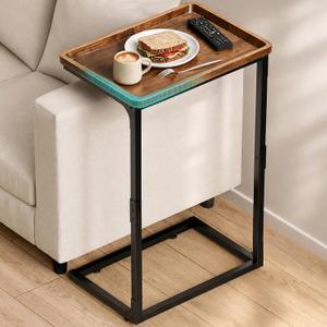 SLEEPING LAMB C Shaped End Table with TV Tray Top, 28'' Tall Sofa Arm Table, 16''L x 11.8'' W x 28''H