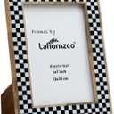 5x7 Handmade Photo Frame Black & White Checkered Wood Pattern, Vintage Rustic Style, Tabletop/Wall Decor, Decorative Gift Boho Picture Frame for Farmhouse & Office