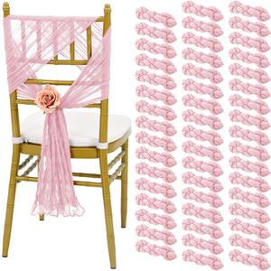 50 PCS Cheesecloth Chair Sashes, 15.7x70 inch Bows Designed Chair Sashes, Chair Cover Chair Sashes Decorations, Universal Chair Decoration for Wedding Reception Banquet Party (Light Pink)