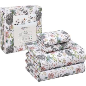RUVANTI 100% Cotton Full Size Bed Sheets, 4 Pieces, Soft & Breathable Percale Weave Bedding, Deep Pocket 16", Hotel Standard, Crisp Cool Feel, Durable, Perfect Sheet Set Floral, Dandelion Field