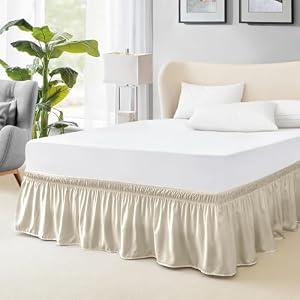 FreshCulture Queen Bed Skirt, Elastic Wrap Around Bed Skirt Queen Size, Bed Skirts for Adjustable Bed, Easy Fit with 18 Inch Drop Length, Hotel Quality Dust Ruffle for Queen Bed (Cream)