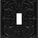 Light Switch Covers Decorative Black 3D Floral Embossed 1 Gang Light Switch Cover Plate Single Toggle Wall Plate Outlet Covers Dimmer Faceplate for Bedroom Home Decor