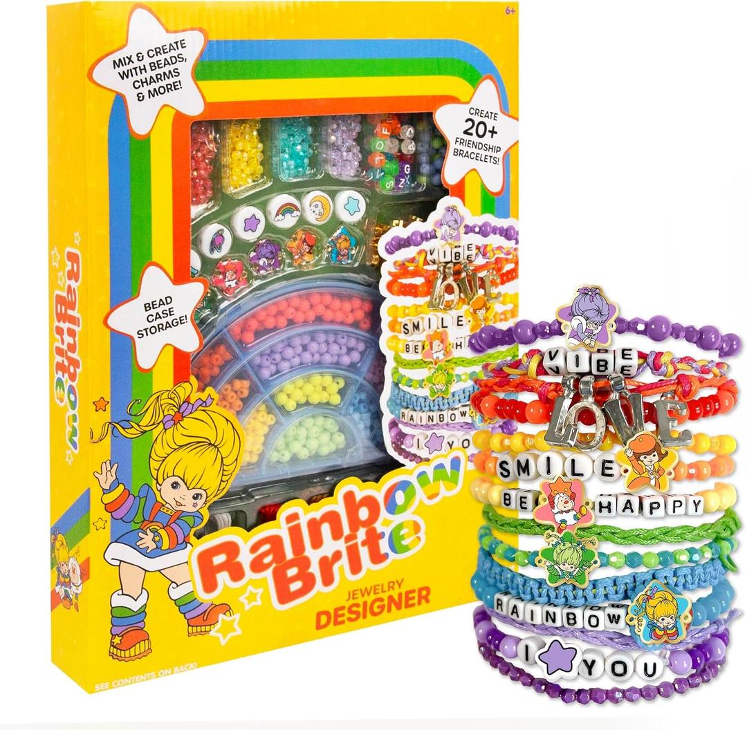 Rainbow Brite Jewelry Designer, Makes Over 20 Rainbow Friendship Bracelets, Includes Enamel Charms, Beads for Jewelry Making, Bead Storage Case & More, Great Bracelet Making Kit & Gifts for Girls, 1.75 x 9 x 12 inches