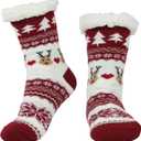 BenSorts Women Winter Thick Slipper Socks with Grippers Non Slip Warm Fuzzy Socks Christmas Gifts (Red)