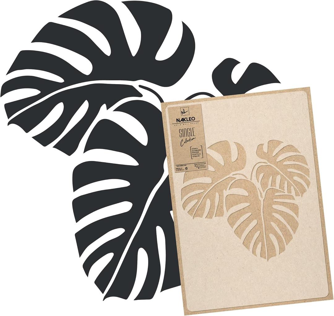 NAKLEO Reusable Plastic Wall Stencil - 43x64cm / 17" x 25" - Tropical Monstera Leaf - Large Wallpaper Pattern Painting DIY Art Craft Template - Fabric Furniture Wood Canvas