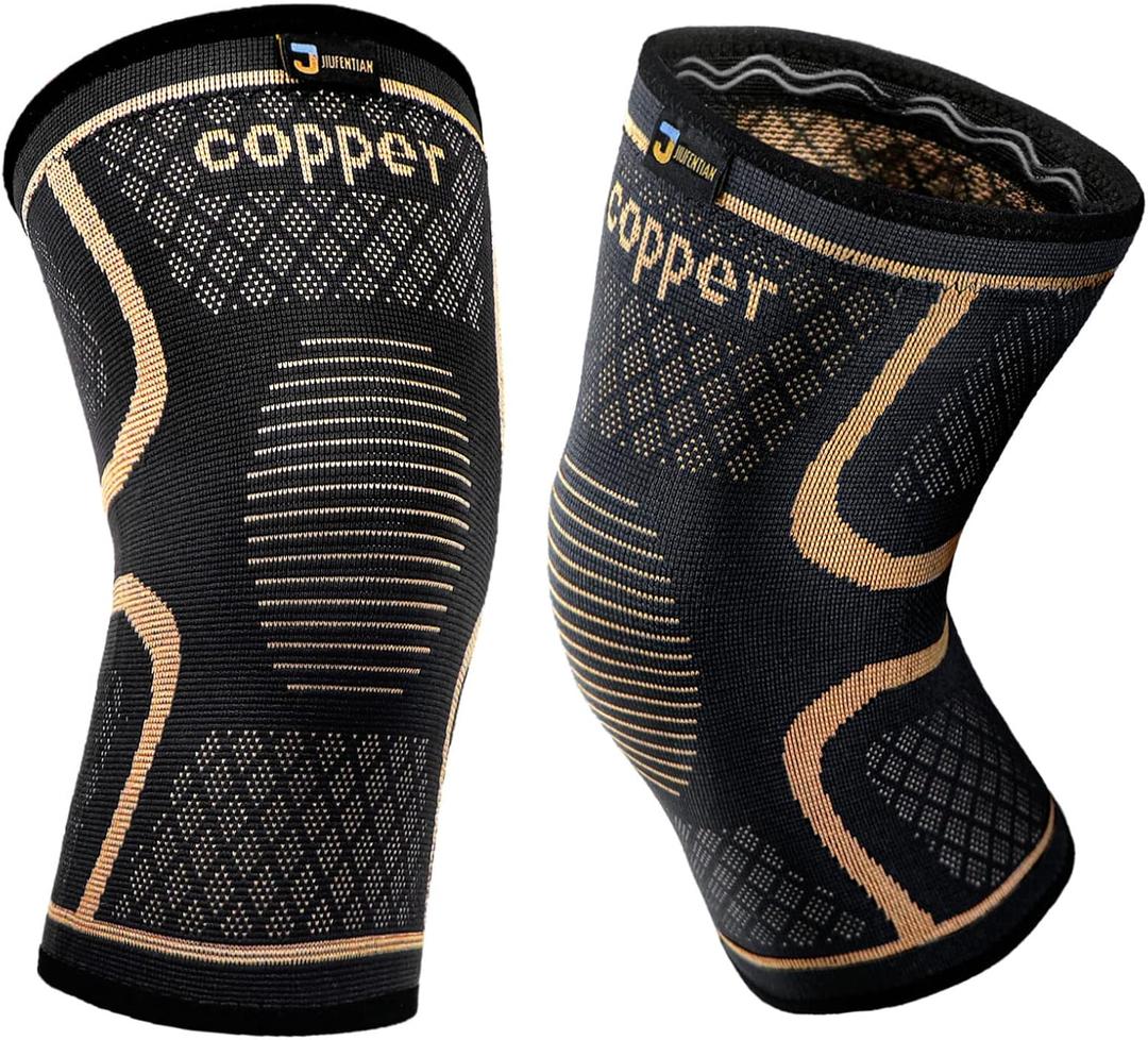 Copper Knee Braces for Men and Women (2 pack) -Knee Supports Copper Compression Knee Sleeve for Knee Pain, Arthritis, Sports and Recovery Support (3X-Large) (3X-Large, 2pack-Copper-Black)