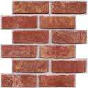 3D Red Brick Peel and Stick Wall Panels, Thin PVC 3D Fake Brick Self Adhesive Wall Covering Faux Brick Backsplash Interior Decor. 10 Pieces
