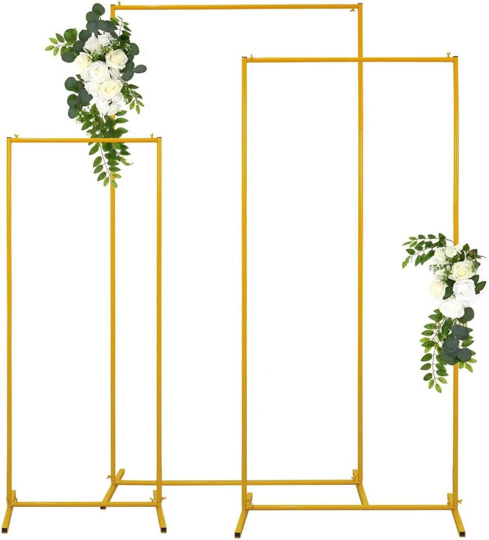 Vincidern Square Wedding Arch Backdrop Stand Set of 3 (6.6FT,5.9FT,4.9FT),Metal Arch Backdrop Stand for Birthday Party Wedding Graduation Backdrop Decorations, Gold