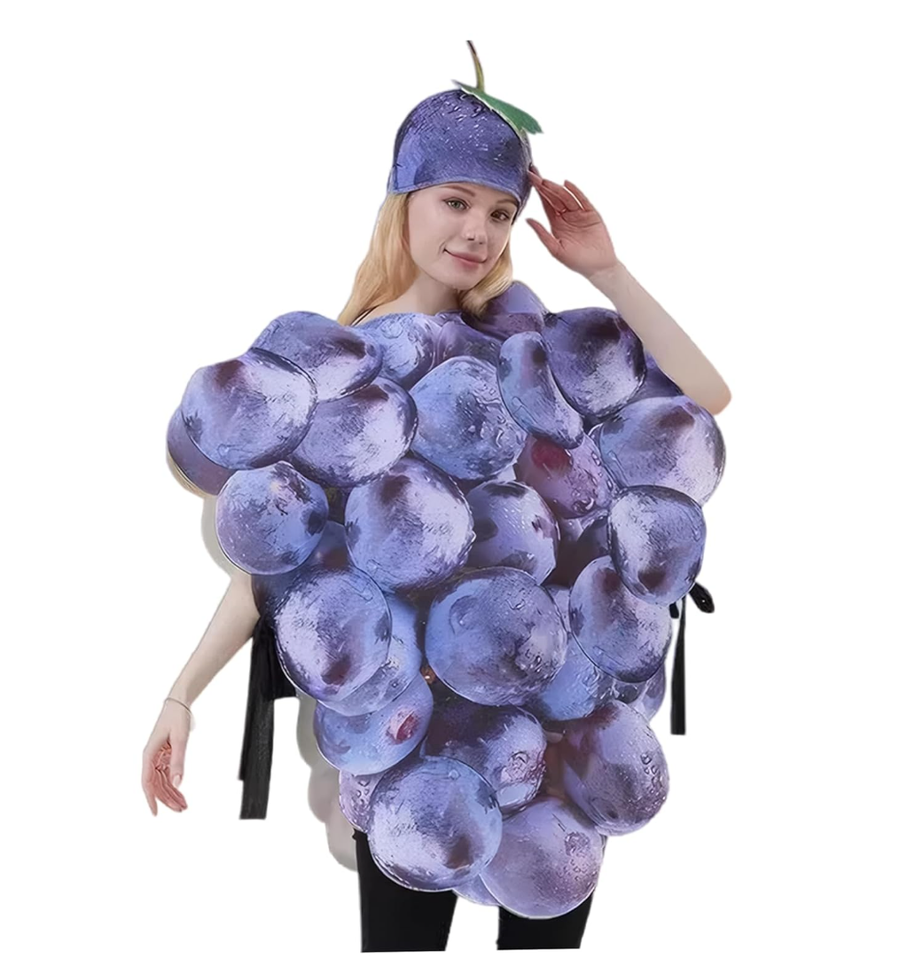 Onesie Women, Grapes Costume, Funny Realistic Fruit Onesie Women Polyester One Size Grapes Bunch for Funny Food Party For Adult One Size