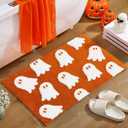 Orange Ghost Bath Mat Soft Halloween Bathroom Rug Non Slip Cute Spooky Ghost Bathroom Decoration Shaggy Plush Microfiber Rug Halloween Decor for Home Bedroom Shower Floor, 19.69 x 31.5 Inch (1'8" x 2'8" (Rectangular))
