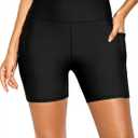 Buauty Womens High Waisted Swim Board Shorts 3" with Pockets Swimsuit Bottoms Liner Quick Dry UPF50+ (Large, Black)