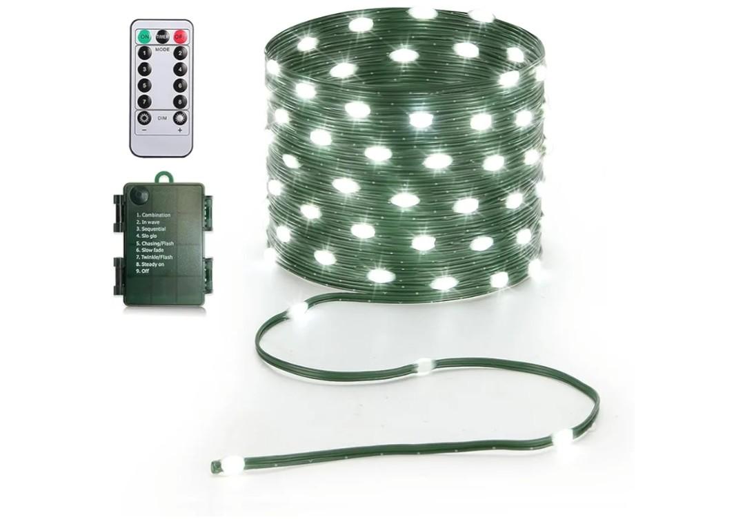 Battery Operated String Lights (1 Pack), 16.5ft 50 LED Fairy String Lights Battery Powered with Remote & Timer for Indoor Outdoor Christmas Trees Wreath Decoration Bedroom Patio - Cool White