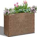Tall Planters for Outdoor Plants - Hand-Hammered Metal Large Rectangular Block Planter Box with Drainage Holes, Modern Planters Indoor Outdoor Flower Plant Pots Patio Yard Front Porch Deck,32x12x24"