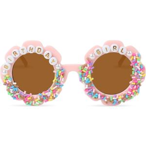 YOGFIT Round Flower Birthday Glasses for Kids Girls Cute Birthday Party Accessories Happy Birthday Gifts Birthday Sunglasses