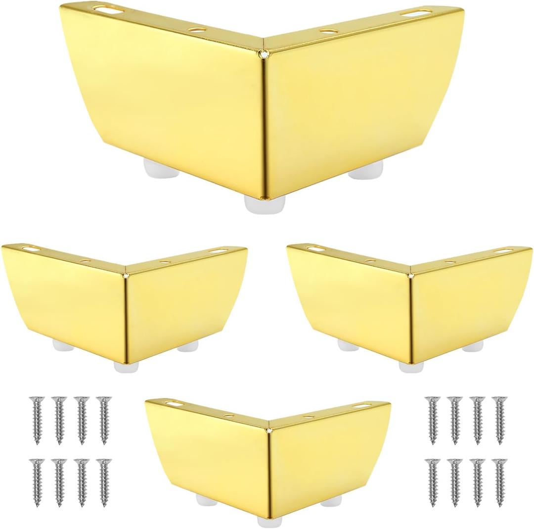 Murtenze 4 Pcs 2 Inch Furniture Legs, Gold Metal Sofa Legs with Mounting Screws - Table Legs Metal Cabinet Chair Risers Sturdy DIY Replacement Legs Set of 4 for Furniture Cabinet Couch Cupboard TV