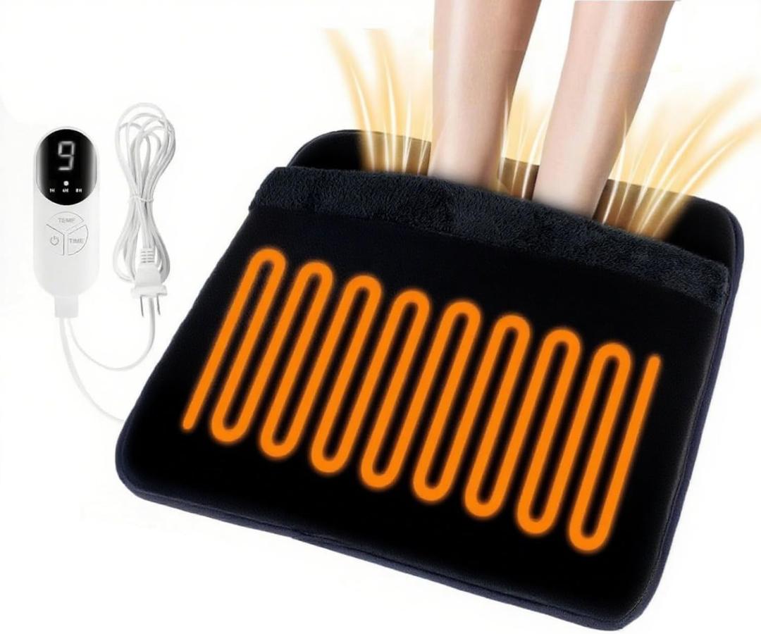 Electric Foot Warmer Mat Heating Pads with Fast Dual-Side Heated Technology, 6-Layers Heater Retention Fabric, 3 Timer Settings&9 Heat Levels, Birthday Gift for Men/Women Feet, 22"20" Black