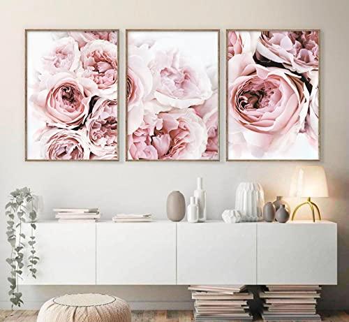 Pennclys Peony Wall Art Pink Flower Canvas Wall Art Prints Peonies Wall Art Abstract Flower Pictures Wall Decor Peony Painting Flower Poster for Living Room Bedroom 16x24 Inch (set of 3) Unframed