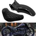 Motorcycle Rear Fender + Solo Seat Short Mudguard with Tail Turn Signal Brake Light Kit Fit for Harley Softail Fat Boy FXBRS 2018-2023 (White Thread)