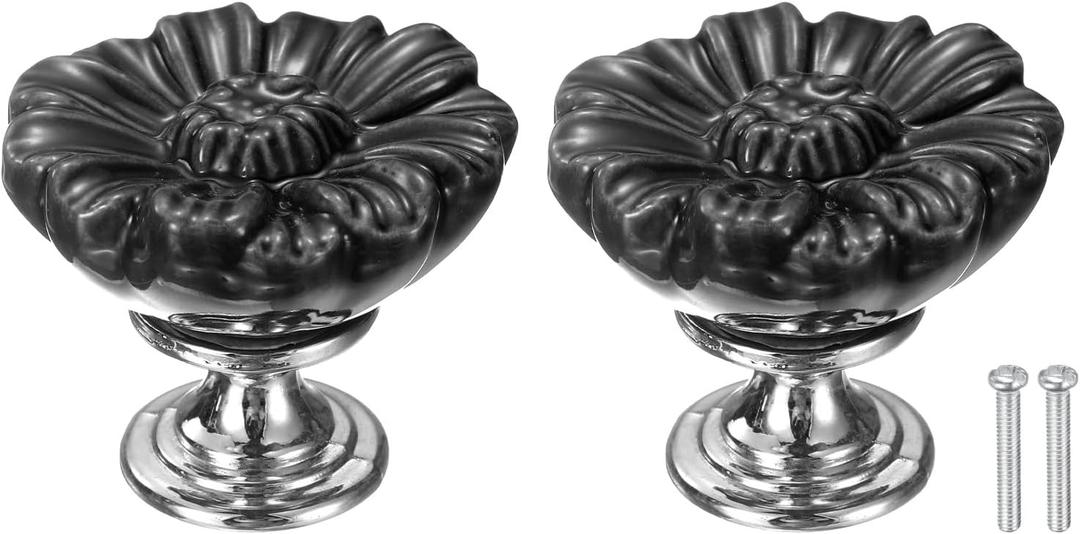 uxcell 2pcs Toilet Button Pusher, Toilet Tank Button, Crystal Toilet Flush Button Helper Pusher for Women Long Nail Black