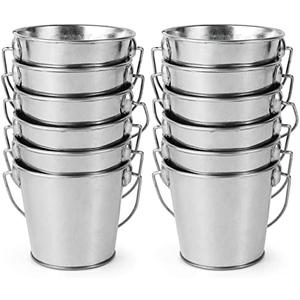 3.1" Galvanized Mini Tin Buckets – 12Pcs Silver Metal Buckets with Handle, Ideal for Party Favors, Bridal Shower and Craft Projects (Silver, 3.1")