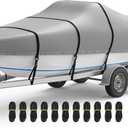 RVMasking Boat Cover, Ultra-Thick 1600D Polyester Canvas with Double PU Waterproof Coating, Fits 20-22ft Tri-Hull, V-Hull, Runabout, Fish & Ski Boat, Bass Boat, Gray