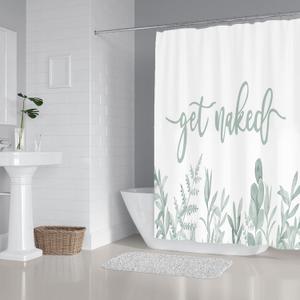 Zengmei 70x70 inches Get Naked Shower Curtain Set Funny Quote Durable Waterproof Polyester Shower Curtain Bathroom Bath Decor Cloth Fabric + 12 Hooks(Green)