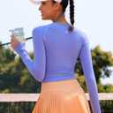 RUNNING GIRL Long Sleeve Workout Tops for Women Soft Crew Neck Basic Tight Cropped Top Casual Seamless Shirt (Small, A-light Blue)