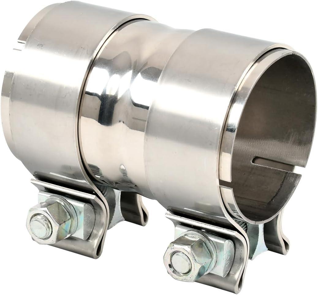 Polished Stainless Steel 2.5" ID to 2.5" ID Exhaust Adapter With Clamps,ID 2-1/2 Inch Exhaust Reducer Connector Pipe/W Clamps, 4'' Length Exhaust Coupler,Universal Fitment
