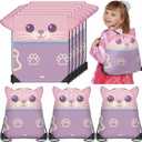 10 Pcs Cartoon Cat Doll House Themed Party Favor Packs, Cute Animation Cat Drawstring Backpack with Ear for Party Favors Candy Snack Gift Supplies for Kitten Themed Birthday Party Decoration
