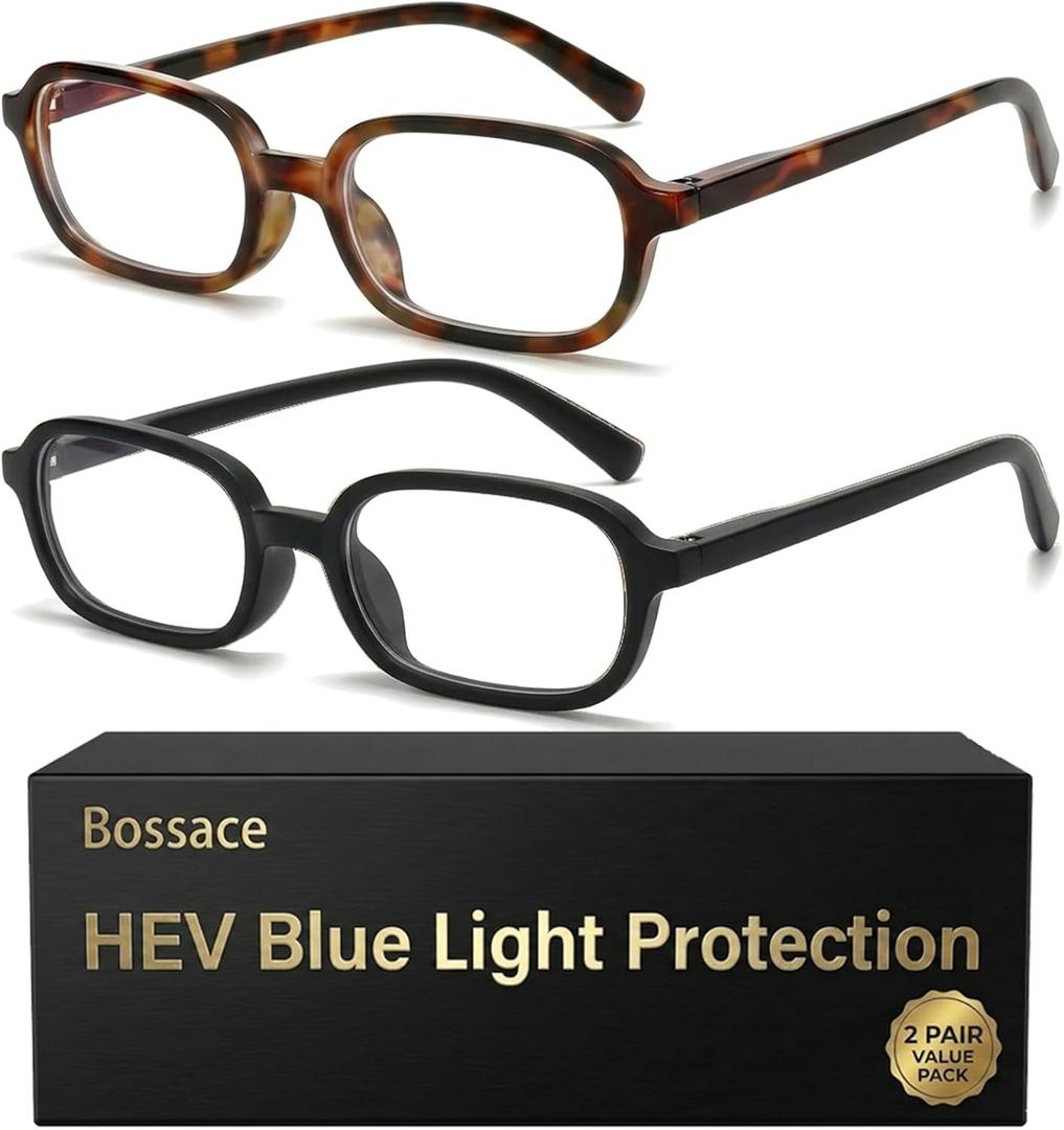 3 x 2 Pack Retro Rounded Rectangle Blue Light Glasses Women Slim Frame