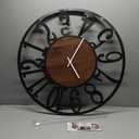 Maxstar Large Round Wall Clock for Living Room Decor Battery Operated Non Ticking Black Metal Wood Clocks for Home Living Room Garden Farmhouse Office Kitchen Decoration -32 inch (Black-arabic Numerals)