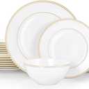 KINGSTONE Bone China Dinnerware Sets, 24-Piece Dishes Set for 8, Elegant Gold Trim Ceramic Plates & Bowls, Luxury Gift, Lightweight Translucent Dishware for Family Dining, Festival Banquet & Party