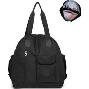 Travel Backpack for Women Lightweight Waterproof, Ladies Casual Large Nylon Handbag Shoulder Bag for School Work (Black) (Black)
