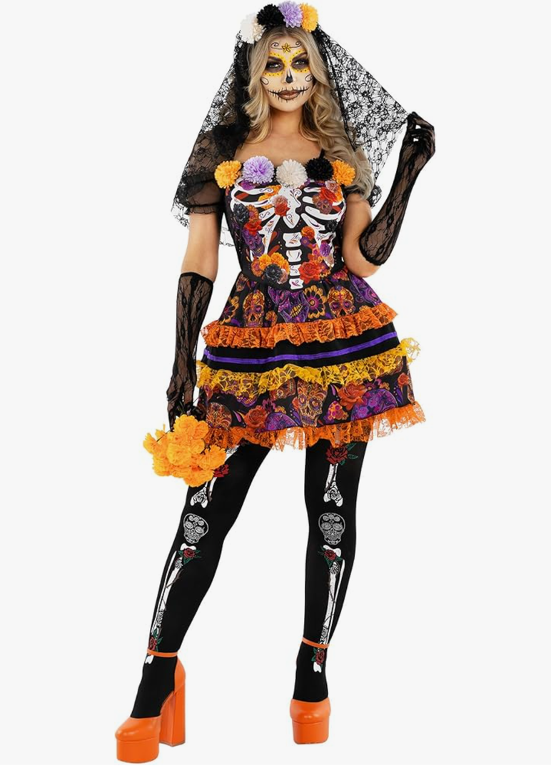 Morph Womens Day Of The Dead Costume Adult, Day of Dead Costume Womens, Dia De Los Muertos Dress Women Catrina Halloween. Size M