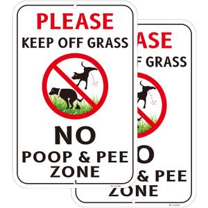 Keep Off Grass No Pet Waste Zone Sign, Aluminum Metal, Black and Red, 18x12 Inch, UV Protected, Outdoor, 2 Pack