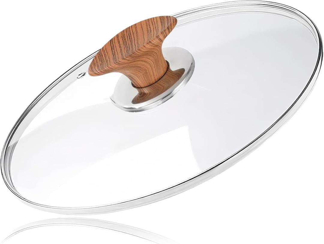 6 Inch Universal Pan Lid, Tempered Glass Lid for Frying Pan, 6,8,9.5,10.5,11,12,12.5 Inch Universal Lids for Pots, Pans and Skillets (Wood)