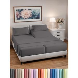 Split California King Bed Sheet Set - 5 Piece Split California King Size Sheets  Ultra-Soft & Wrinkle Free - Fits 8 to 16" Mattress w/ Deep Pockets - Breathable & Cooling Luxury Bedding  Dark Grey