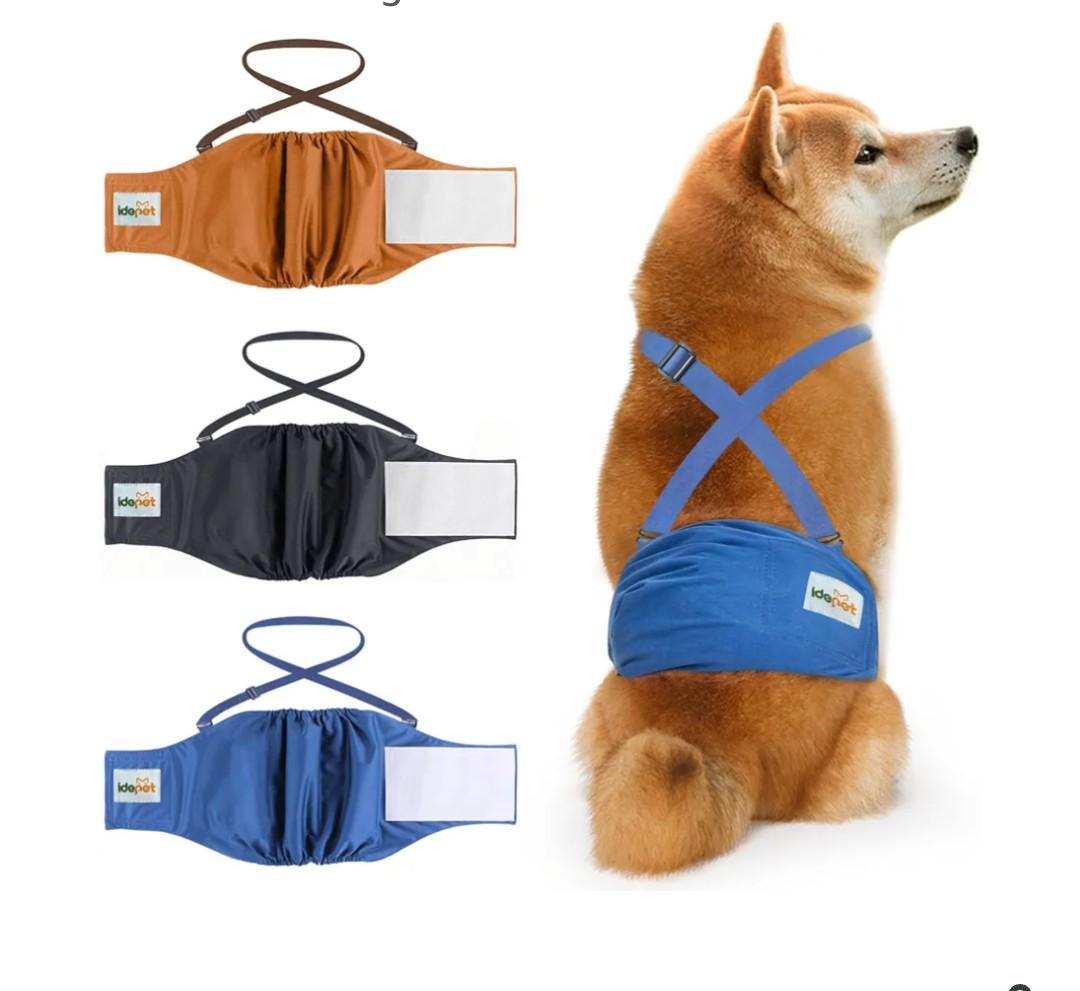 Idepet Belly Bands for Male Dogs with Suspender Detachable, 3 Pack Male Dog Belly Bands Washable Doggie Boy Diapers Reusable Male Pee Wraps for Small Medium Dog L
