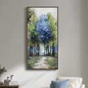 Framed Vertical Colorful Forest Living Room Wall Art, Large Tree & Path Picture Artwork for Walls, Farmhouse Landscape Vertical Canvas Print for Office Kitchen Foyer Stair Hallway Wall Decor, 20x40 In