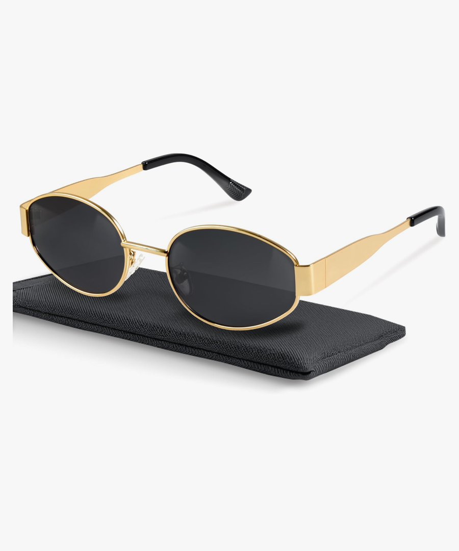 livho 2025 Trendy Oval Sunglasses - Stylish Polarized Shades for Everyday - Retro Metal Frames Gold/Grey