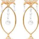 2 Pcs Gold Elegant Metal Crystal Tea Light Candle Holders with Bling Crystal Pendants, Hollow Design - Wedding Table Centerpieces for Anniversary Birthday Party, Home Decor