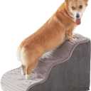 Dog Stairs for Small Dogs & Cats 15.7" H, High Density Foam Dog Steps Ramp for Couch Sofa and Chair, Pet Stairs with Non-Slip Bottom and Remove Washable Cover, 3-Step Pet Steps, Grey